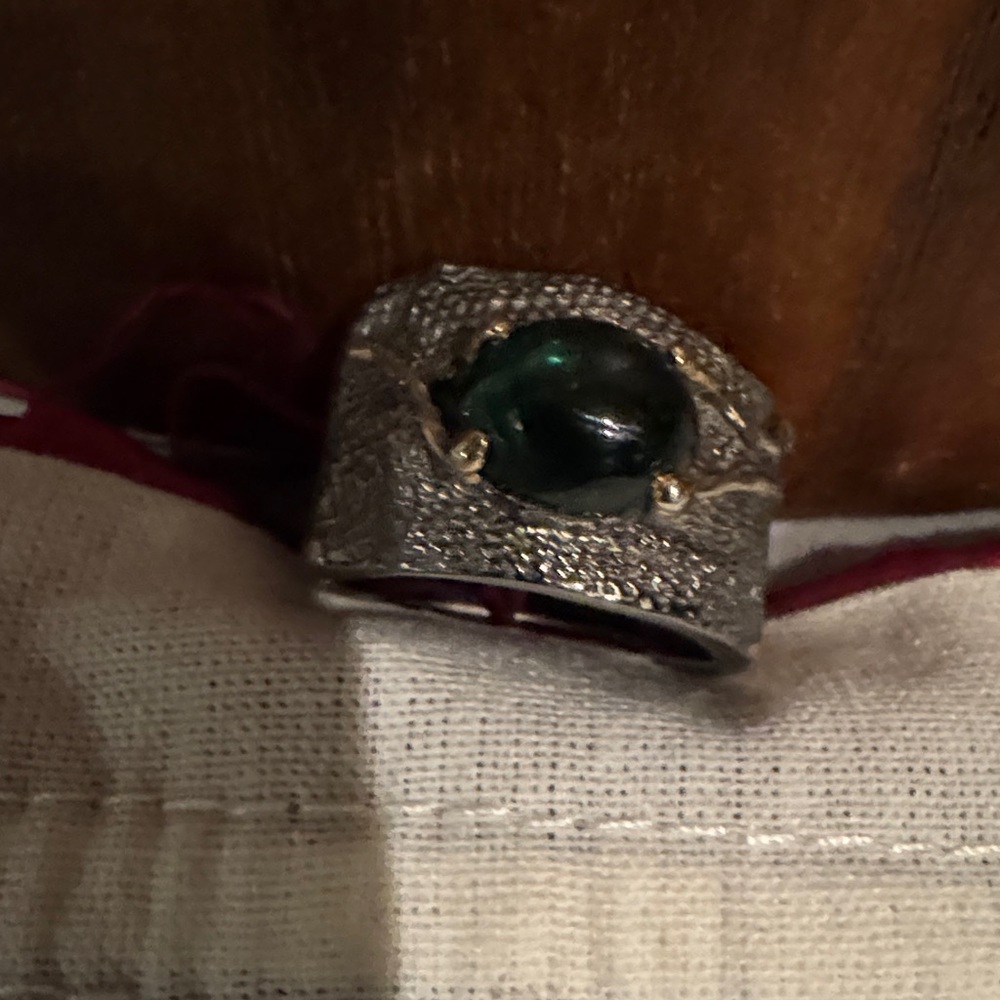 Green tourmaline ring with Sterling Silver and 18k gold